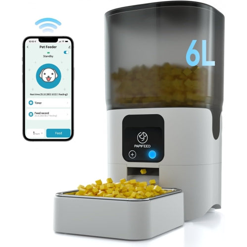PAPIFEED Smart Automatic Cat Feeders: WiFi Pet Feeder with APP Control for Remote Feeding (6L/25Cup)