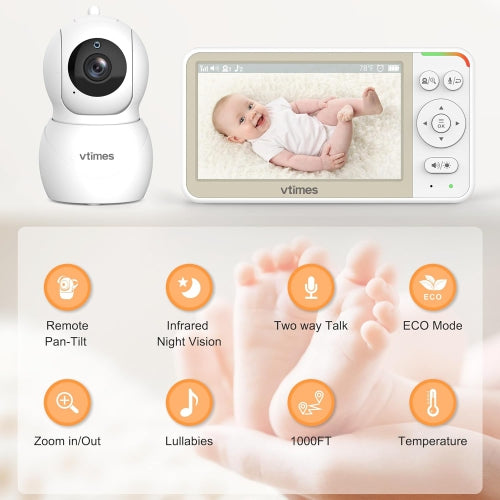 VTimes 5'' Screen Video Baby Monitor with Camera and Audio