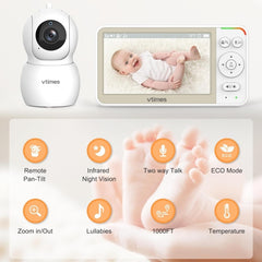 VTimes 5'' Screen Video Baby Monitor with Camera and Audio