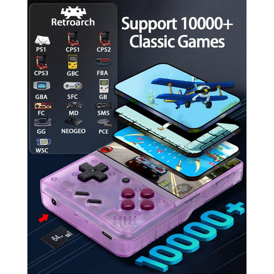 Miyoo Mini Plus,Retro Game Console with 64G TF Card,Support 10000+Games,3.5-inch Portable Rechargeable Open Source Game Console Emulator with Storage Case.(Purple)
