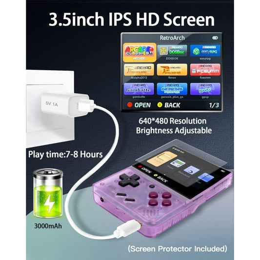 Miyoo Mini Plus,Retro Game Console with 64G TF Card,Support 10000+Games,3.5-inch Portable Rechargeable Open Source Game Console Emulator with Storage Case.(Purple)