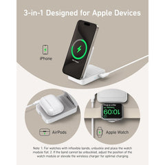 Anker MagGo 3-in-1 Charging Station, MagSafe-Compatible Wireless Charger Stand, Qi2 Certified 15W Foldable Charger