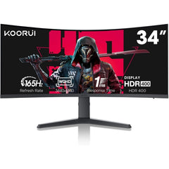 KOORUI 34 Inch Ultrawide Curved Gaming Monitor 144Hz 165Hz, 1ms, 1000R, WQHD 3440×1440p, 21:9 2K Display