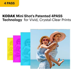 KODAK Mini 3 Retro 4PASS Portable Photo Printer 3x3 with 68 Sheets Bundle, Bluetooth Wireless Instant Photo Printing, Laminated Prints, White