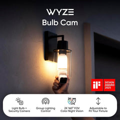 WYZE Bulb Cam 2K HD Security Camera with 800 Lumen Dimmable LED Bulb, Color Night Vision, 160° View, Pan Tilt, E26 Light Socket, Wi-Fi, Alexa and Google