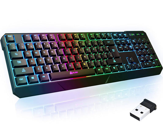 KLIM Chroma Wireless RGB Gaming Keyboard – Quiet, Backlit, Rechargeable – PC/PS5/PS4/Xbox/Mac – Black