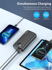 Portable Power Bank 40000mAh Power Bank QC 4.0 and PD 30W Quick Charging Built-in LED Display 2 USB 1Type-C Output Compatible - Black