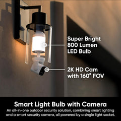 WYZE Bulb Cam 2K HD Security Camera with 800 Lumen Dimmable LED Bulb, Color Night Vision, 160° View, Pan Tilt, E26 Light Socket, Wi-Fi, Alexa and Google