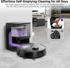 MONSGA Robot Vacuum & Mop - 5000 Pa Self-Emptying Auto-Dock with 3.5 L / 60-Day Capacity, LiDAR Mapping & Navigation, 180-Min Runtime, Wi-Fi / App / Alexa / Remote - Ideal for Pets
