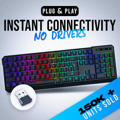 KLIM Chroma Wireless RGB Gaming Keyboard – Quiet, Backlit, Rechargeable – PC/PS5/PS4/Xbox/Mac – Black