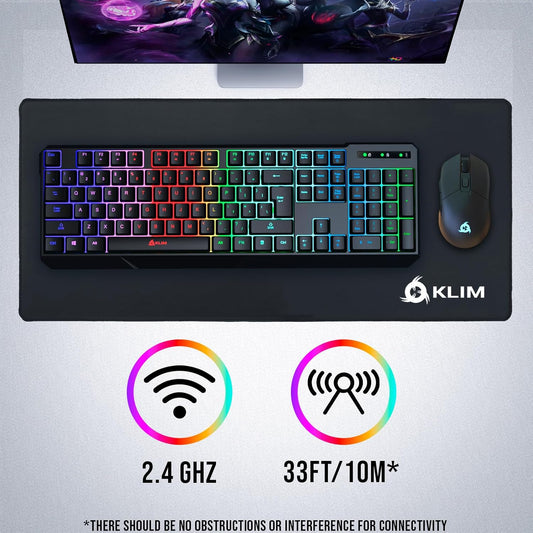 KLIM Chroma Wireless RGB Gaming Keyboard – Quiet, Backlit, Rechargeable – PC/PS5/PS4/Xbox/Mac – Black