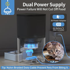 PAPIFEED Smart Automatic Cat Feeders: WiFi Pet Feeder with APP Control for Remote Feeding (6L/25Cup)