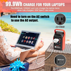 Takki 99Wh Portable Power Station Solar Generator with Camping Gear Lights 110V AC