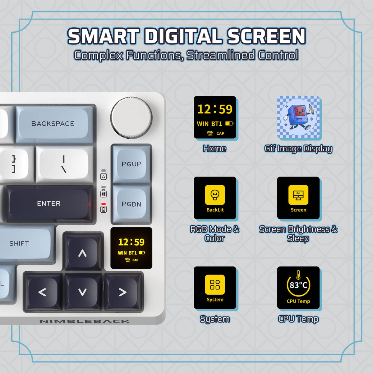 LTC Nimbleback NB682 PRO 65% Wireless Mechanical Keyboard – RGB, Display Screen, Volume Knob, Hot-Swap PCB