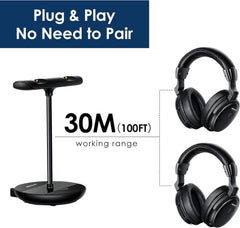 SIMOLIO SM-829D2 Dual Wireless TV Headphones with Charging Stand, Clear Dialogue, 164-ft Range, Black
