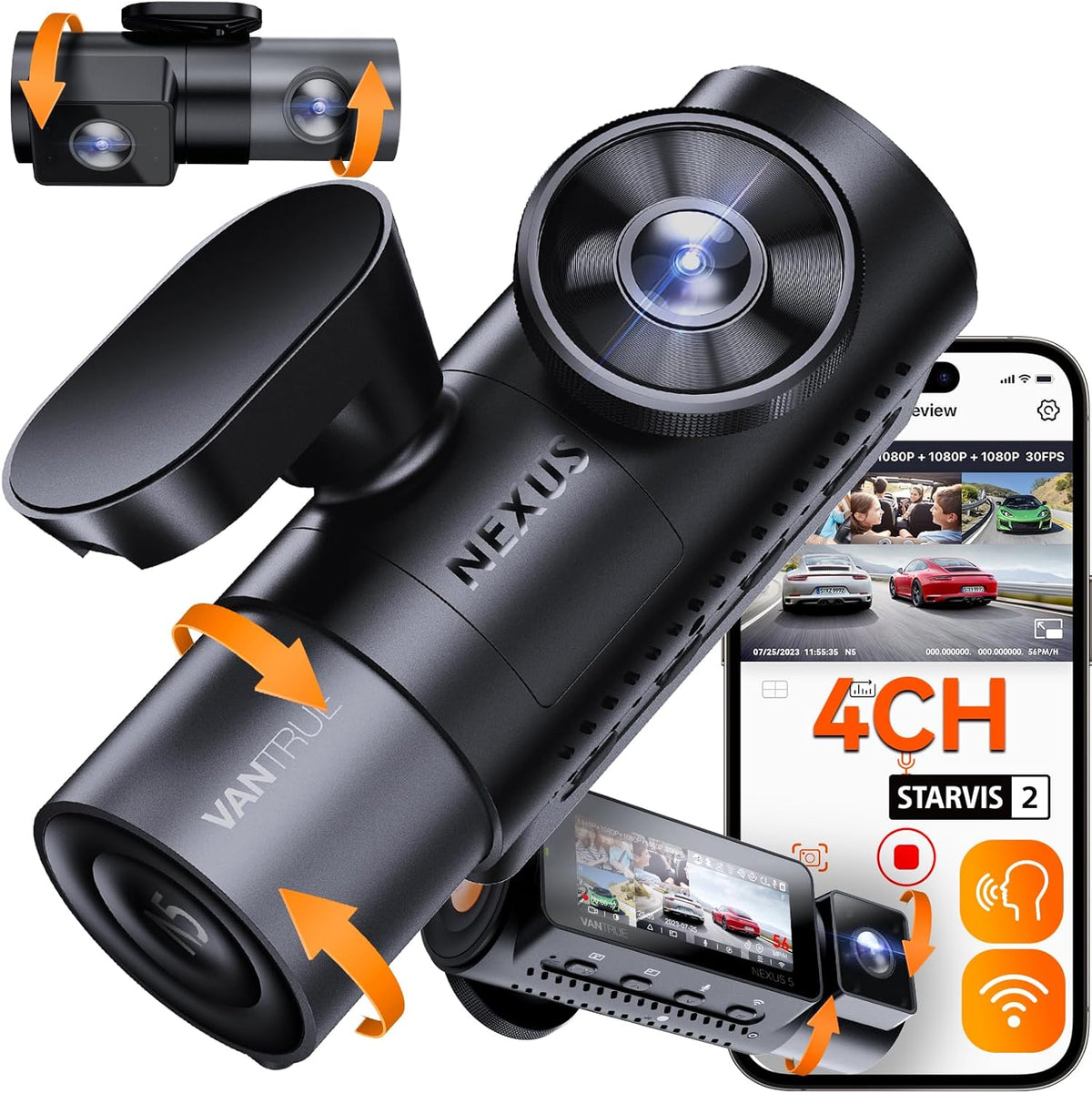 Vantrue N5 4-Channel 360° Dash Cam – 2.7K, STARVIS 2, IR Night Vision, WiFi & GPS