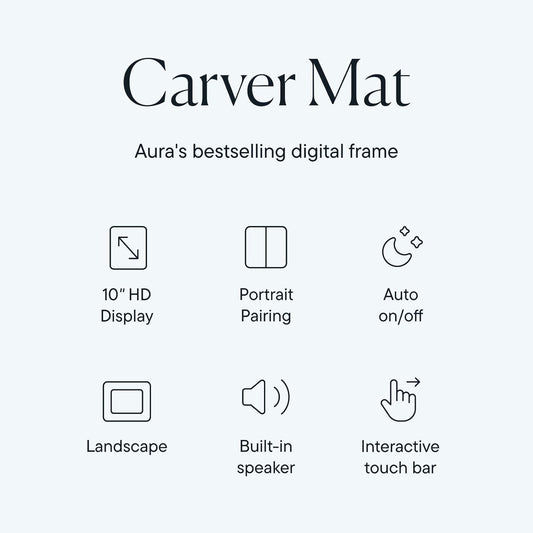 Aura Carver 10.1" WiFi Digital Picture Frame AF900-MWHT – HD Display, Unlimited Cloud Storage, App Control, Landscape Design