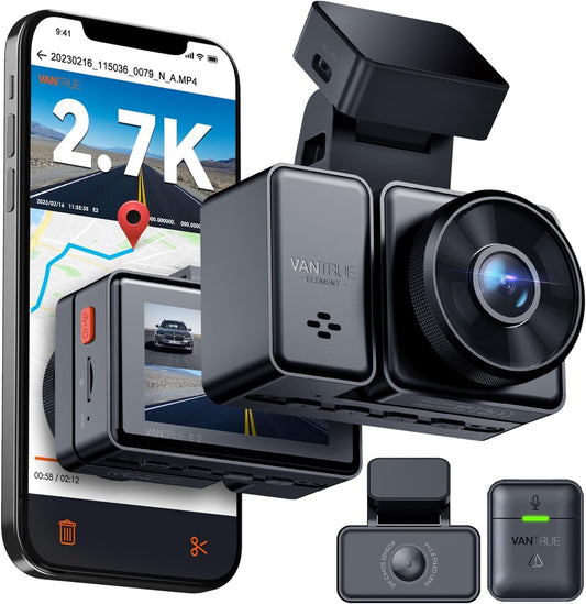 Vantrue E2 Dual Dash Cam – 2.7K Front & Rear, STARVIS Night Vision, GPS & Voice Control