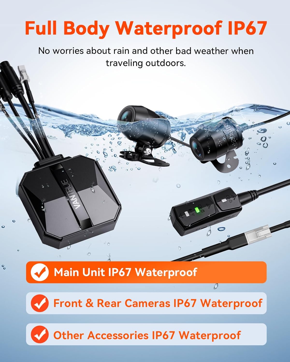 Vantrue F1 Falcon 1 Motorcycle Dash Cam – 4K Front & 1080p Rear, GPS, WiFi, IP67 Waterproof
