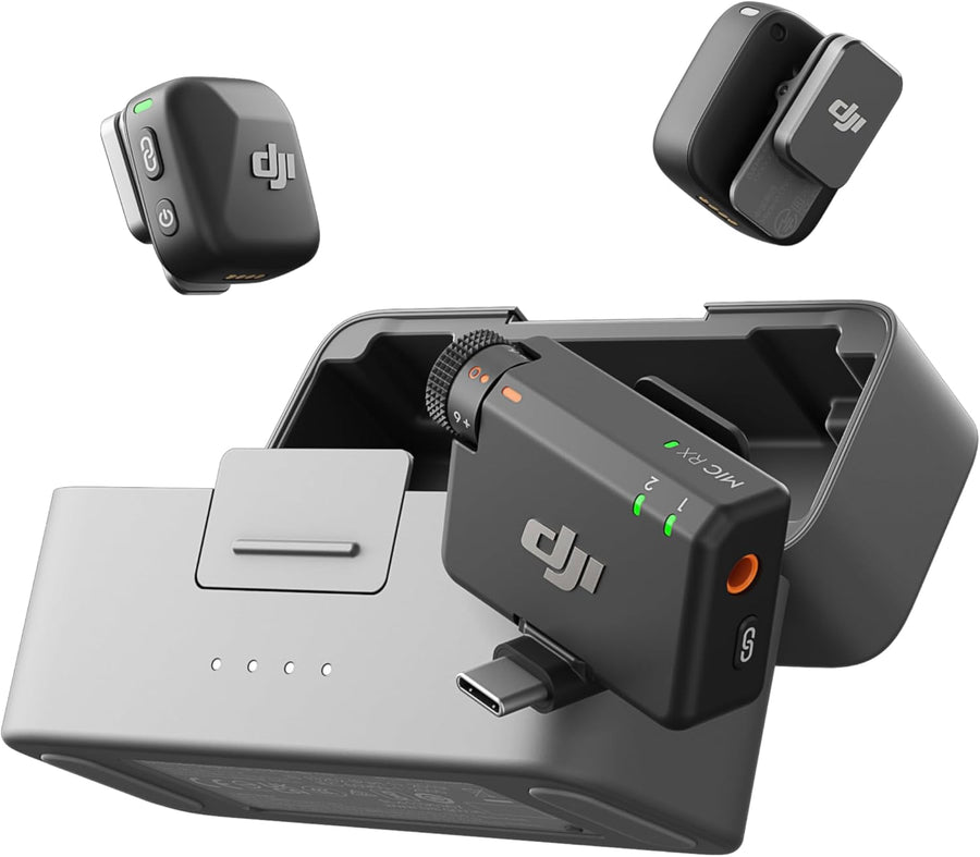 DJI Mic Mini Wireless Microphone System (2 TX+ 1 RX + Charging Case) – Compact Clip-On Audio for Camera, Smartphone & Content Creators