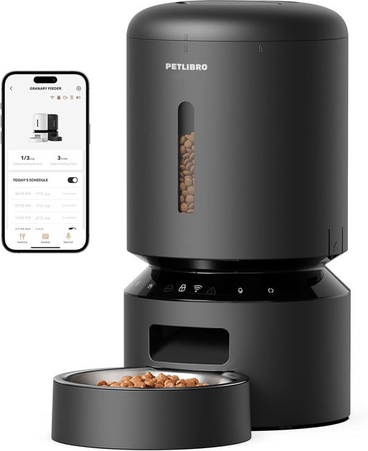 PETLIBRO Automatic Cat Feeder, 5G WiFi Smart Pet Feeder with App Control, Stainless Steel Bowl, Low Food & Blockage Sensors, 1–10 Meals Per Day, 10s Voice Meal Call for Cats & Dogs