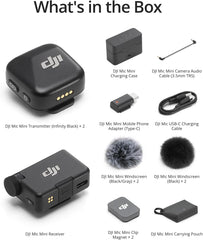 DJI Mic Mini Wireless Microphone System (2 TX+ 1 RX + Charging Case) – Compact Clip-On Audio for Camera, Smartphone & Content Creators