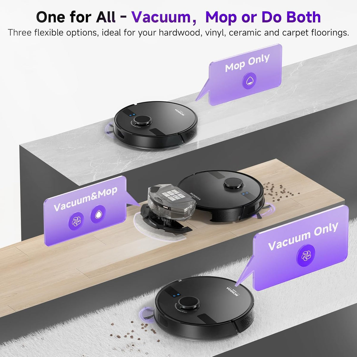MONSGA Robot Vacuum & Mop - 5000 Pa Self-Emptying Auto-Dock with 3.5 L / 60-Day Capacity, LiDAR Mapping & Navigation, 180-Min Runtime, Wi-Fi / App / Alexa / Remote - Ideal for Pets