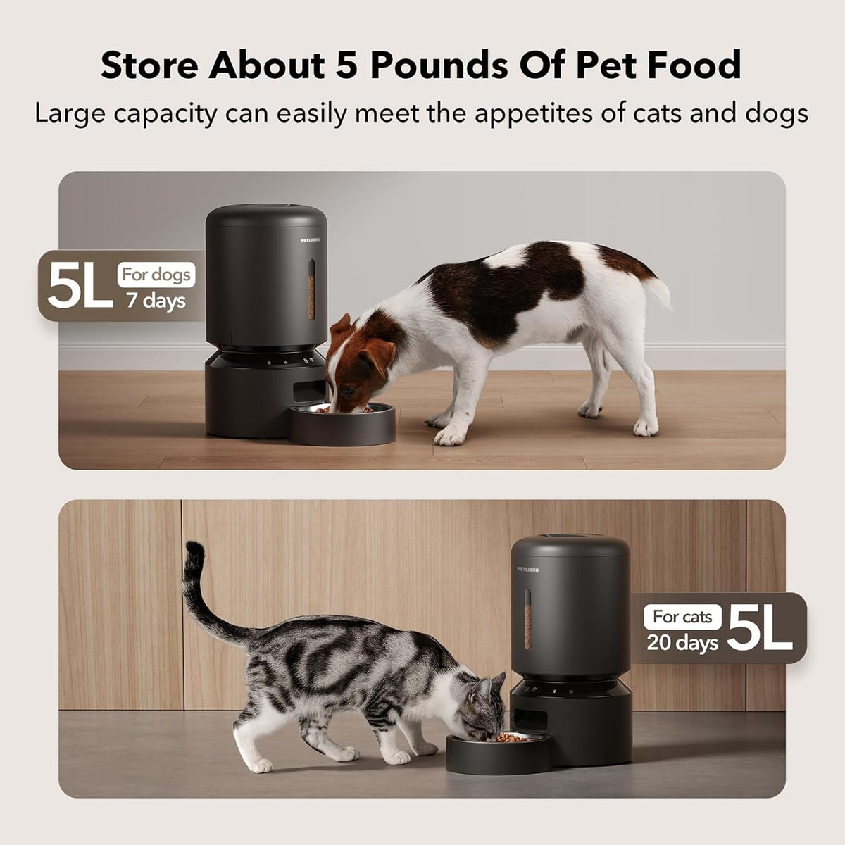 PETLIBRO Automatic Cat Feeder, 5G WiFi Smart Pet Feeder with App Control, Stainless Steel Bowl, Low Food & Blockage Sensors, 1–10 Meals Per Day, 10s Voice Meal Call for Cats & Dogs