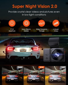 Vantrue E2 Dual Dash Cam – 2.7K Front & Rear, STARVIS Night Vision, GPS & Voice Control