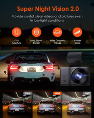 Vantrue E2 Dual Dash Cam – 2.7K Front & Rear, STARVIS Night Vision, GPS & Voice Control