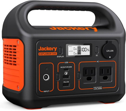 Jackery Explorer 300 Portable Power Station – 293Wh Lithium Battery Backup (Solar Panel Optional - Renewed)