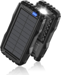 Solar Power Bank - 42800mAh Portable Power Bank with Solar Charging, QC 3.0 Fast Charging, Dual USB Output, Built-in Flashlight, External Battery Pack for Phones & Tablets – Black