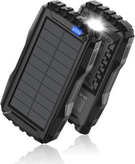 Solar Power Bank - 42800mAh Portable Power Bank with Solar Charging, QC 3.0 Fast Charging, Dual USB Output, Built-in Flashlight, External Battery Pack for Phones & Tablets – Black