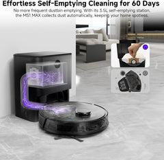 MONSGA Robot Vacuum & Mop - 5000 Pa Self-Emptying Auto-Dock with 3.5 L / 60-Day Capacity, LiDAR Mapping & Navigation, 180-Min Runtime, Wi-Fi / App / Alexa / Remote - Ideal for Pets