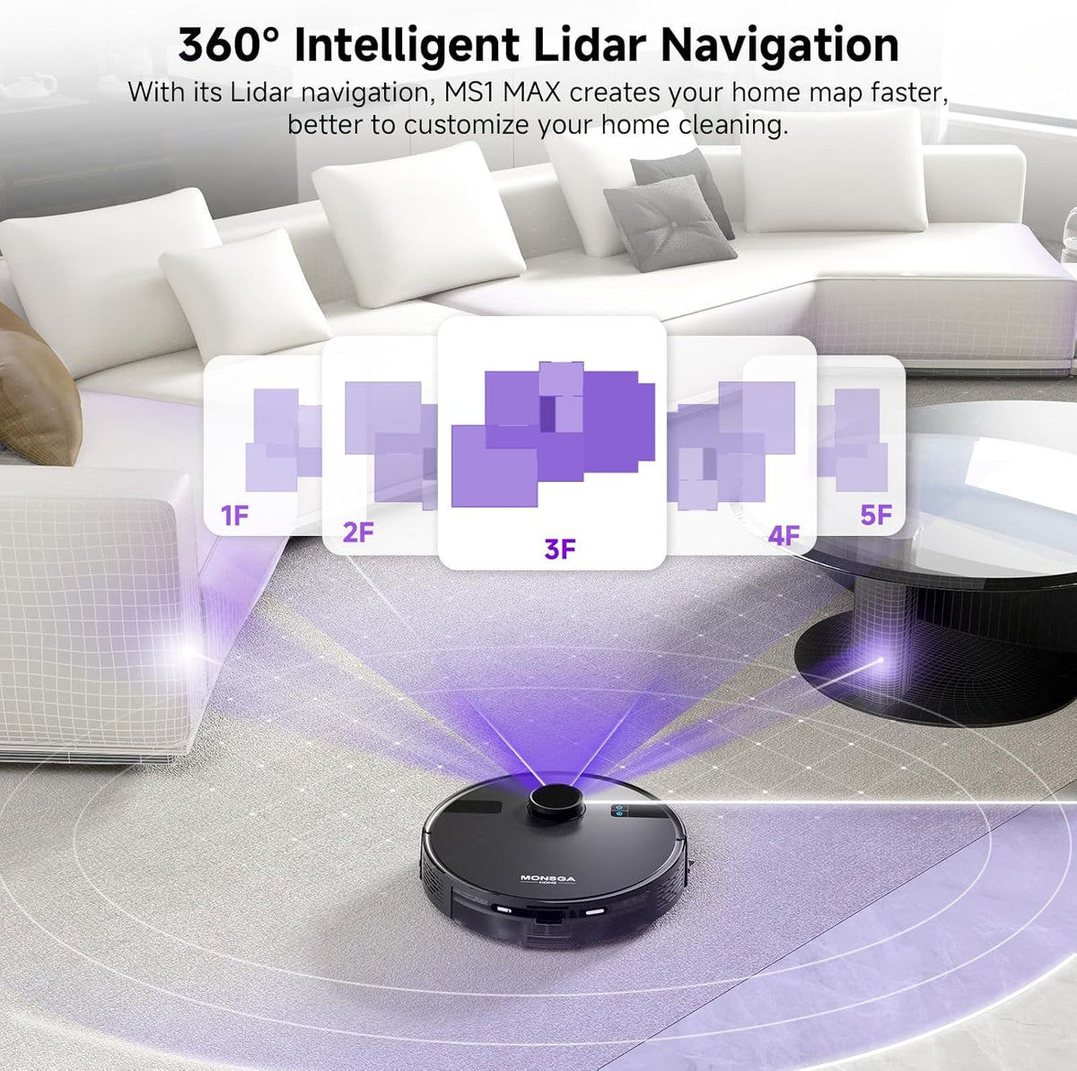 MONSGA Robot Vacuum & Mop - 5000 Pa Self-Emptying Auto-Dock with 3.5 L / 60-Day Capacity, LiDAR Mapping & Navigation, 180-Min Runtime, Wi-Fi / App / Alexa / Remote - Ideal for Pets