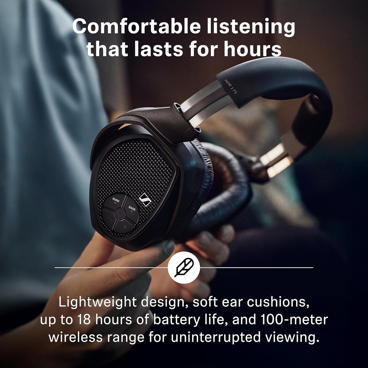 Sennheiser RS 175 RF Wireless TV Headphone System with Bass Boost & Surround Sound – Black – Open Box