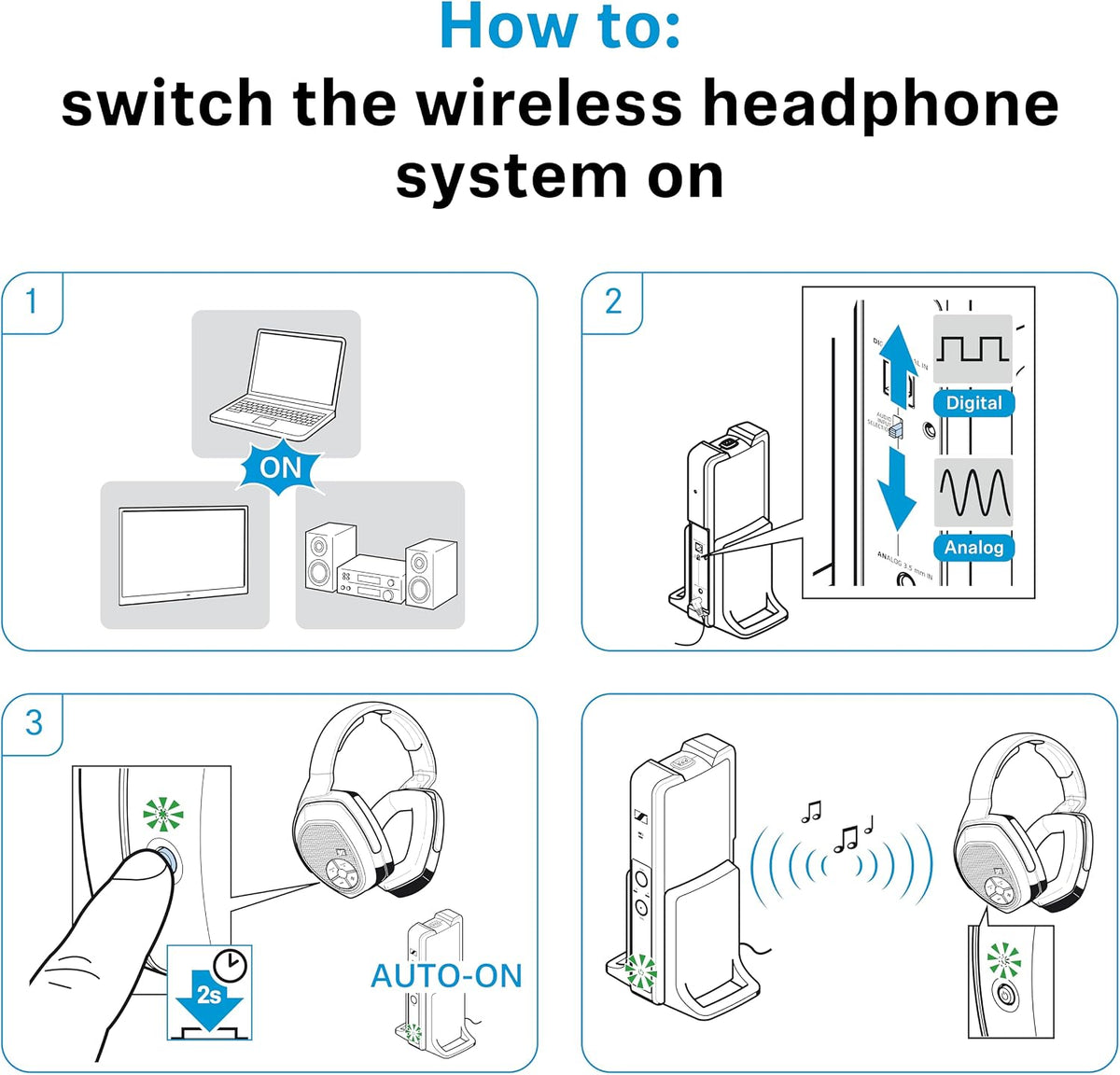 Sennheiser RS 175 RF Wireless TV Headphone System with Bass Boost & Surround Sound – Black – Open Box
