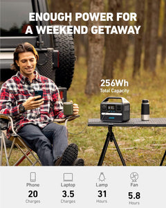Anker 521 Portable Power Station PowerHouse 256Wh, 200W Solar Generator with 2 AC Outlets, 60W USB-C PD, 6-Port Battery Backup for Camping, RV and Emergency Use