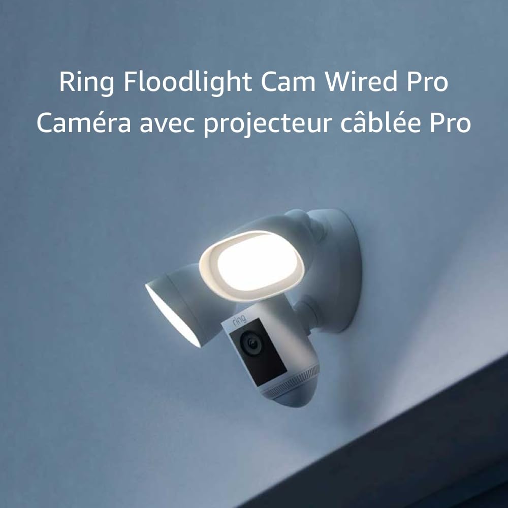 Ring Floodlight Cam Wired Pro 2K Outdoor Security Camera with 3D Motion Detection – White
