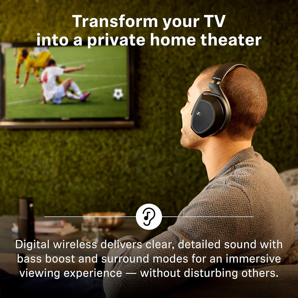 Sennheiser RS 175 RF Wireless TV Headphone System with Bass Boost & Surround Sound – Black – Open Box