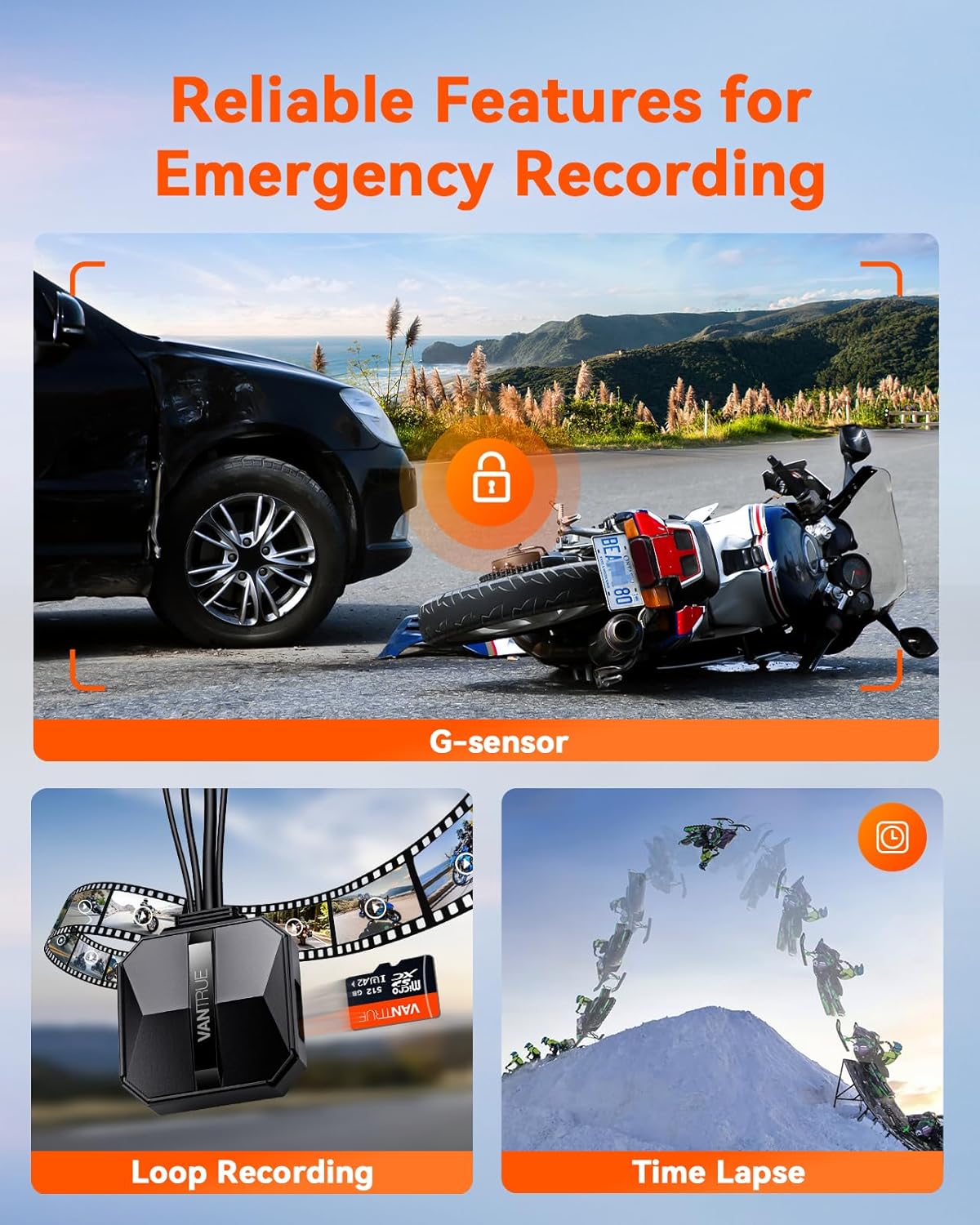 Vantrue F1 Falcon 1 Motorcycle Dash Cam – 4K Front & 1080p Rear, GPS, WiFi, IP67 Waterproof