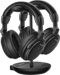 SIMOLIO SM-829D2 Dual Wireless TV Headphones with Charging Stand, Clear Dialogue, 164-ft Range, Black